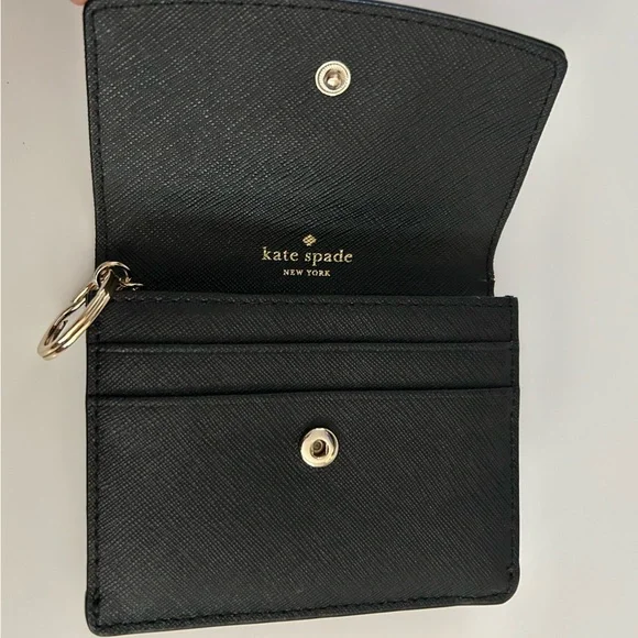 Kate Spade Black Small Card Holder Leather Wallet with Gold Accent - Picture 3 of 10